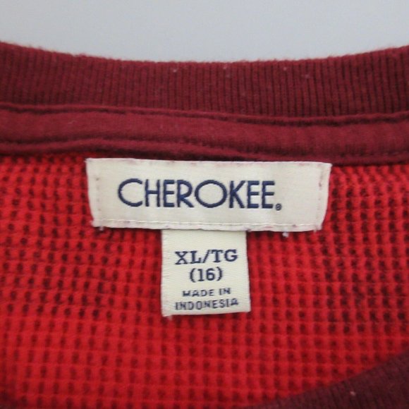 CHEROKEE Waffle Top XL (16) Red Buffalo Plaid Pullover 100% Cotton Long Sleeve - Picture 3 of 6